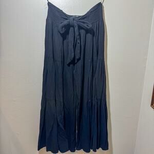 : Angie Black High Waisted Wide Leg Boho Pants Small Gauze Tie Front Flowy